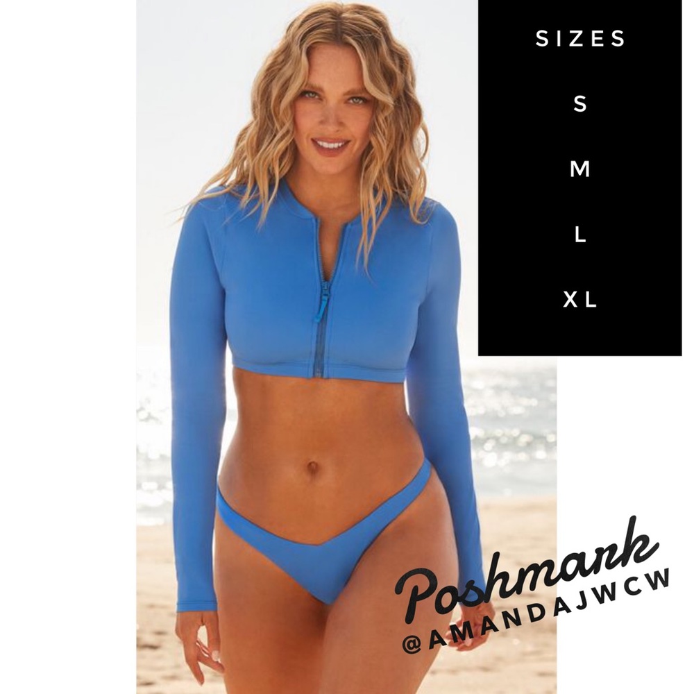 NWT Camille Kostek Long Sleeve Bikini Top in Darker Blue- Brand New with Tags